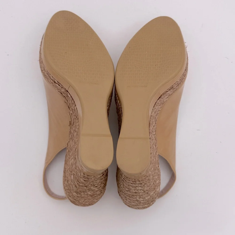 Stuart Weitzman women’s patent leather Tan Espadrille platform sandals shoes 8.5